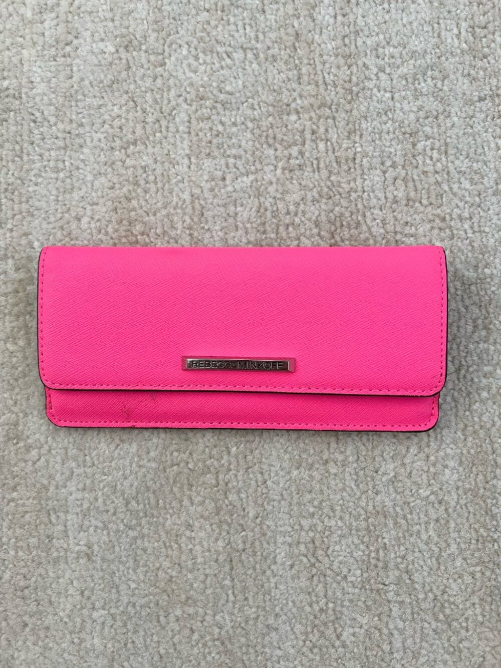 Rebecca Minkoff Hot Pink Saffiano Leather Continental Flap Wallet Foldover
